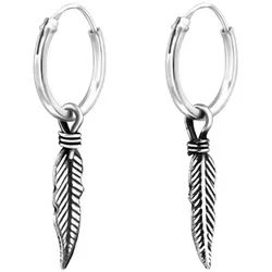 Order & Smile Schmuck Paar Ohrhänger Creolen Feder: Silber Boho Ohrringe silberfarben