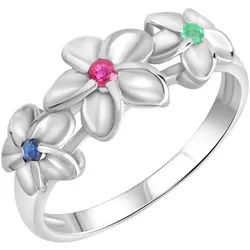 Fingerring FIRETTI "Schmuck Geschenk Silber 925 Silberring Blüten" Gr. 19, bunt (silberfarben, rot, blau, grün), Fingerringe, Damen, 19, Silber 925 (Sterlingsilber), 2,5mm, Fingerring, mit Rubin, Saphir, Smaragd