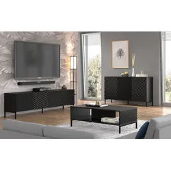Raumhirsch Furniture Lowboard TV Schrank, RTV Möbel, Wohnmöbel (Maße 200 x 42 x 56 (H) cm, 4 Türen), Push to Open System, gefräste Fronten, Metallfüße schwarz