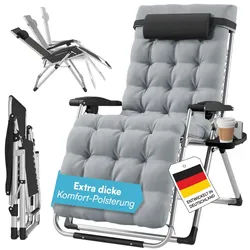 STEELSØN Gartenliege Lysira klappbarer Zero-Gravity-Stuhl, grau/silber, outdoor Liegestuhl, mit atmungsaktiven Polsterauflagen, Sonnenliege mit Getränkehalter grau