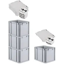 PROREGAL 4x Eurobox NextGen Grip mit Scharnierdeckel & schwarzen Verschlüssen | HxBxT 32x30x40cm | 30 Liter | Griffe geschlossen | Glatter Boden