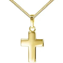 JEVELION Kreuzkette Kreuzanhänger vergoldet 925 Silber - Made in Germany (vergoldeter Silberanhänger, für Damen und Kinder), Mit Kette vergoldet- Länge wählbar 36 - 70 cm oder ohne Kette.