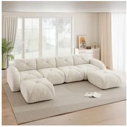 LuxusKollektion 4-Sitzer Sofa 4 Sitzer 2 Fußhocker U Cord Chenille Weiß 4-Sitzer+2 Fußhocker