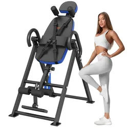 VEVOR Inversionstisch Inversionsbank, 136 kg belastbar, Multifunktionsgerät, Rückentrainer, klappbares Krafttrainingsgerät mit Kopfstütze, Knöchelverriegelung, verstellbarem Schutzgurt, Blau/Schwarz