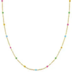 Hey Happiness Charm-Kette Farbharmonie, wasserfeste Halskette, Farbfrohe Edelstahl Kette Damen mit bunten Perlen goldfarben