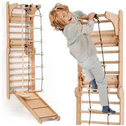 Goodevas Klettergerüst Multifunktionale Schwedenwand & Klettergerüst für Kinder, (Holz Schwedenwand & Rutschensatz – Vielseitiges Indoor Kletterdreieck Set mit Leiter, Rutsche, Monkey Bars, 6-St)