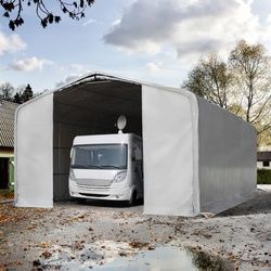 8x24m Zeltgarage, PRIMEtex-Plane, grau, mit Statik (Erduntergrund) - (99467)