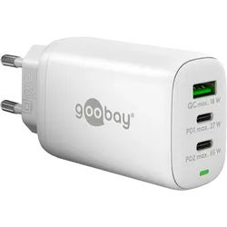 GOOBAY USB-Lader 65408, 65 W, 3-fach, 2xC PD, 1xA QC GaN, weiß