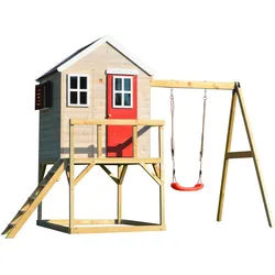 Spielhaus , Naturfarben, Rot , Holz , Kiefer , 350x242x192 cm , Freizeit & Co, Gartenspielzeug, Spielhäuser