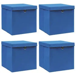 vidaXL Aufbewahrungsbox NA Aufbewahrungsboxen mit Deckel 4 Stk Blau 32x32x32 cm Stoff blau