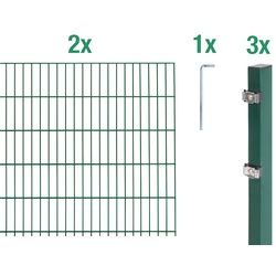 Doppelstabmattenzaun, (Set), grün, 120 cm hoch, 2 Matten für 4 m, 3 Pfosten, 86835835-0 grün H/L: 120 cm x 4 m
