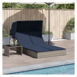 furnicato Gartenliege Doppel-Sonnenliege mit Sonnendach 108x236x102/110 cm Grau grau