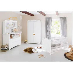 Pinolino Babyzimmer , Weiß , Holzwerkstoff , Kiefer , teilmassiv , 3 Fächer , 2 Schubladen , zum Juniorbett umbaubar, höhenverstellbar, Sprossen mit Normabstand, Aufbauanleitung im Karton, Lattenrost inklusive, Schlupfsprossen , Baby & Kindermöbel, Babyzimmer, Babyzimmer-serien