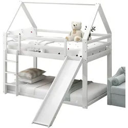 Okwish Etagenbett 90/200 cm Weiß Hausbett mit Rutsche und Leiter , Holz , 90x200 cm , Babymöbel & Kindermöbel, Kinderzimmer & Jugendzimmer, Stockbetten