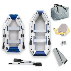 HOME DELUXE Schlauchboot PIKE Sport, (Set, -, Motor, zwei Paddel, Reparatur Kit, Transporttasche und Luftpumpe), PVC, 3 lagig Konstruktion, extra stark, mit Motor blau|weiß 136 cm x 330.00 cm