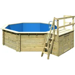 Karibu Pool Modell 2 B - kesseldruckimprägniert Grundkörper inkl. Terrasse & Geländer Sparset inkl. Sandfilteranlage & Skimmer