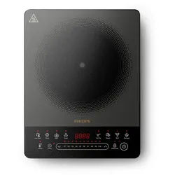 Philips Einzel-Induktionskochplatte HD5850/90 5000 Series mit 10 Heizstufen, Boost-Funktion u. Timer, Ultraflaches Design, automatische Pfannenerkennung, Touch-Display grau|schwarz