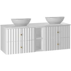 Petits-meubles Doppelwaschtisch 140.6cm Izae Weiß , Holzwerkstoff , 140.6x52.2x46.5 cm , Badezimmer, Waschbecken & Armaturen, Waschtische