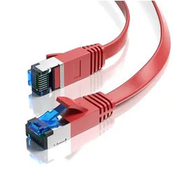 JAMEGA CAT 7 Flachkabel, RJ45 LAN Ethernet Patchkabel Netzwerk LAN-Kabel, CAT.7, RJ-45 Stecker (Ethernet) (1000 cm) rot