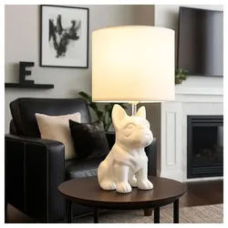 GLOBO LIGHTING Tischleuchte, Leuchtmittel nicht inklusive, Tischleuchte Nachttischlampe Leselampe Hund Keramik weiß Textil H 40cm weiß