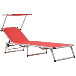 vidaXL Gartenliege, Klappbare Sonnenliegen mit Dach 2 Stk. Aluminium Textilene Rot