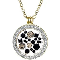 Morella Kette mit Anhänger Coinkette Halskette gold 70 cm für 33 mm Coins (2-tlg., Kette inkl. Coin und Samtbeutel), Goldene Zirkoniakette inkl. austauschbarem Coin, im Samtbeutel schwarz
