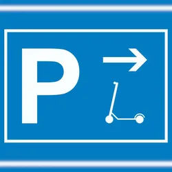 HB-Druck E-Scooter Parkplatz mit Richtungspfeil rechts Schild waagerecht A6 Rückseite selbstklebend