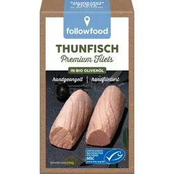 followfood Thunfisch Premium Filets in Olivenöl, hangeangelt