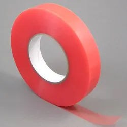 Doppelseitiges PET-Klebeband, starker Acrylatklebstoff, rote Folienabdeckung, TLM21 25 mm, PET|Papier, transparent