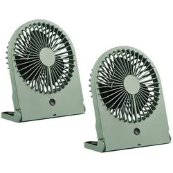 Reality Leuchten Tischventilator, 2er SET Zimmer-Ventilator leise, Mini Tischlüfter mit Akku, Höhe 23cm grün