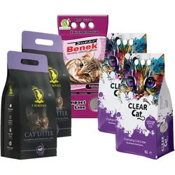 Katzenstreu MIX Benek, Clear Cat, Cat Royale - Lavendelduft 25l (5x5l)