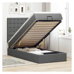 vidaXL Bett, Ottoman-Bett mit Matratze Dunkelgrau 90x190 cm Stoff