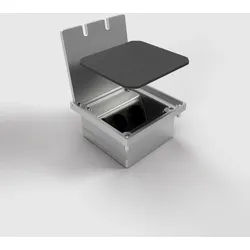 BS 8302A-1-3 Bodensteckdose, 2-fach, eckig, Klappdeckel aus Aluminium, 2x Schutzkontakt-Steckdose