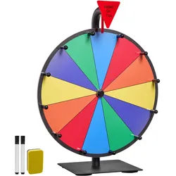 VEVOR Glücksrad Drehrad (305 mm) 12 Slots Glücksrad mit Ständer, Lotteriespiele Gewinn-Roulette mit Tafelschwamm und 2 Markern, 6 Farben, Spinning Prize Wheel ideal für Party Kneipe Messe