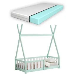 [en.casa] Kinderbett Helsingborg mit Matratze , Textil , Kiefer , 70x140 cm , Babymöbel & Kindermöbel, Kinderzimmer & Jugendzimmer, Kinderbetten, Spielbetten