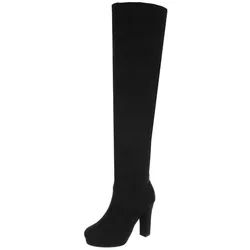 Ital-Design Overknee-Stiefel mit hohem Absatz für Damen eleganter Look Overkneestiefel (90726994) Blockabsatz Stiefel in Schwarz schwarz 40 EU