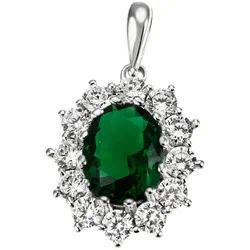 Firetti Kettenanhänger Schmuck Geschenk Silber 925 Halsschmuck Anhänger Lady D Diana Royal, mit Glasstein, Zirkonia (synth) grün|silberfarben