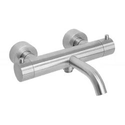 DEUSENFELD Wannenarmatur M8BT2652 (Verbrühschutz, Thermostat mit Umsteller) Echt Edelstahl, matt gebürstet silberfarben