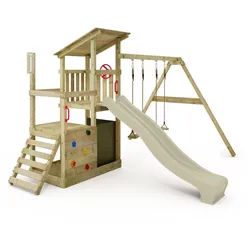 FATMOOSE Spielturm FruityForest Holz-Kletterturm mit Wellenrutsche, Schaukel & Sandkasten, - extrem witterungsbeständig mit 10 Jahren Garantie* grün