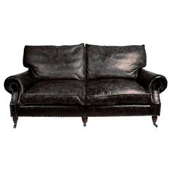 Casa Padrino Sofa Luxus Echt Leder Sofa Vintage Leder 3 Sitzer Schwarz Art Deco