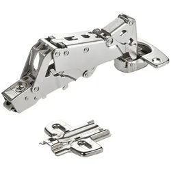 SO-TECH® Türbeschlag Softclose Weitwinkel Scharnier 165° Sensys 8657i (1 St), Eckanschlag Schnellmontage inkl. Montageplatte Höhe 0 mm silberfarben
