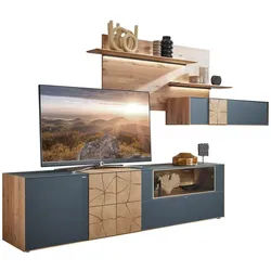 Valnatura Wohnwand , Anthrazit, Eichefarben , Holz, Glas , Kerneiche , vollmassiv , 2 Fächer , 1 Schublade(n) Schubladen , 327x196x49 cm , Goldenes M, Dgm , Typenauswahl, individuell planbar, Beimöbel erhältlich, umfangreiches Zubehör erhältlich , Wohnzimmer, Wohnwände, Komplette Wohnwände