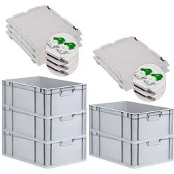 PROREGAL 5x Eurobox NextGen Grip mit Scharnierdeckel & grünen Verschlüssen | HxBxT 22x40x60cm | 44 Liter | Griffe geschlossen | Verstärkter Boden
