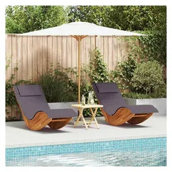 vidaXL Gartenliege, Sonnenliege mit Kissen 2-Person 2 pcs Braun Massivholz Akazie