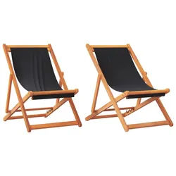 vidaXL Gartenstuhl, Klappbare Strandstühle 2 Stk. Schwarz Stoff