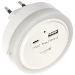 LED-Nachtlicht mit USB-C/A Ladegerät und Dämmerungsautomatik, mit USB-C und USB-A Anschluss, ideale Orientierungshilfe
