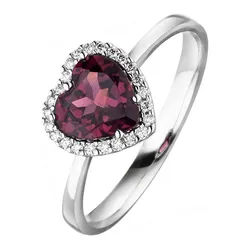JOBO Fingerring Herz, 585 Weißgold mit Rhodolith und 24 Diamanten silberfarben 56