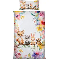 REDBEST Kinderbettwäsche Kinder-Bettwäsche, Polyester, Microfaser-Satin Blumen/Tiermotive bunt