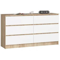 Raumhirsch Furniture Kommode mit 6 Schubladen 138 cm breit Holz Schrank, Highboard / Kommode 138 cm, Sideboard Organizer für jeden Raum weiß