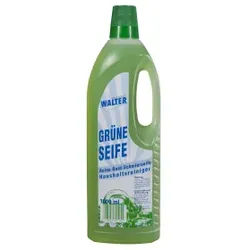 Walter Grüne Seife flüssige Schmierseife, Haushaltsreiniger reinigt und schützt alle wasserfesten Flächen, 1 Liter - Flasche
